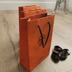 Set of 3 Hermes Shopping Bags and ribbons